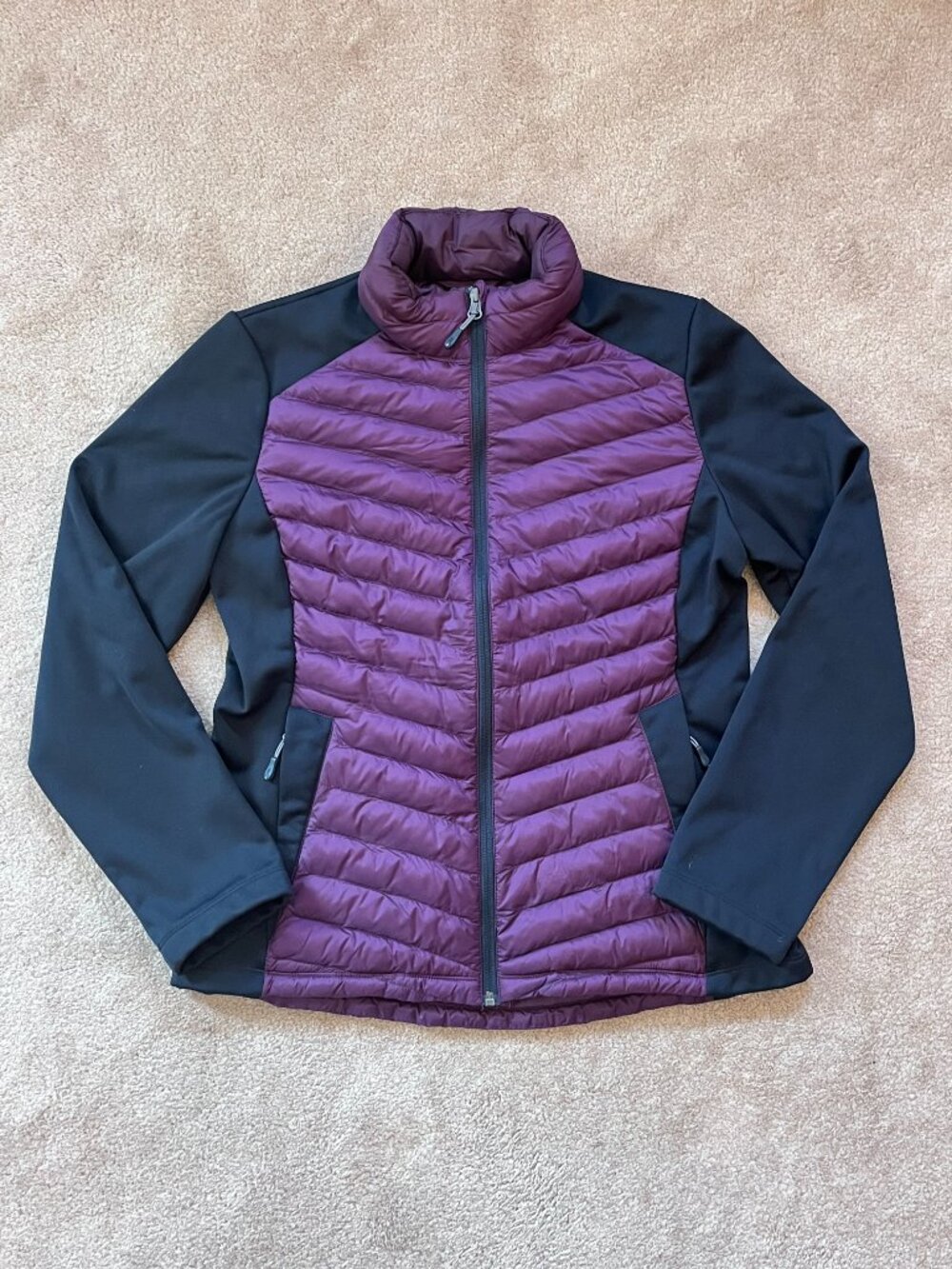 32 Degrees Heat Puffer Jacket Mixed Media Womens Size M Purple Light Packable